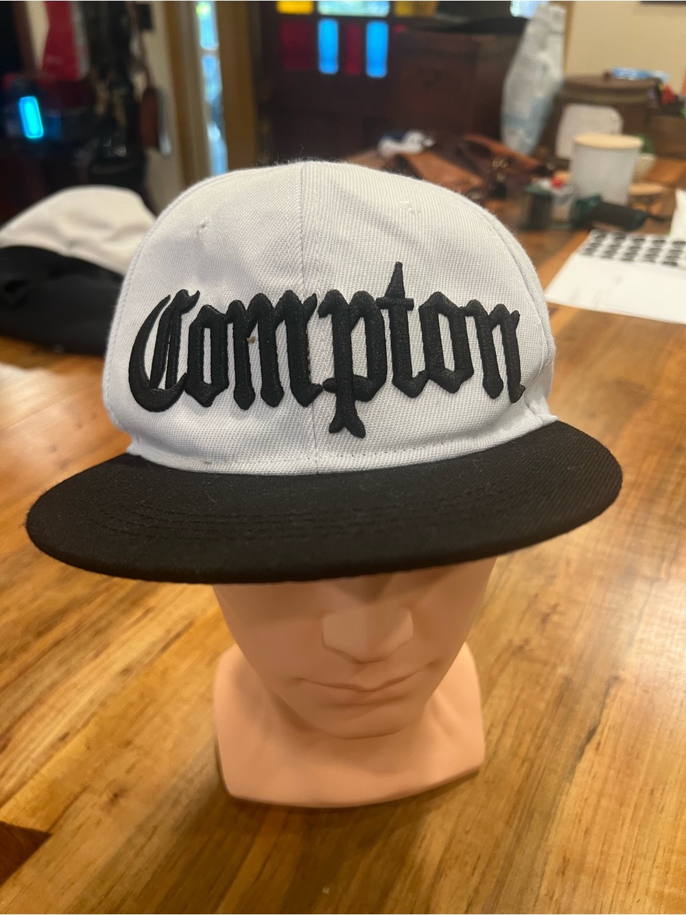 Compton Embroidered Two-Tone Snapback Hat - White/Black